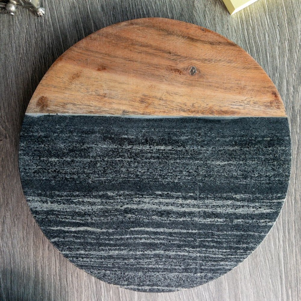 CLEARANCE! Black Marble and Wood Cheeseboard/ Tray/ Board - 8 inches